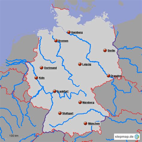deutschlandkarte mit flüssen und städten